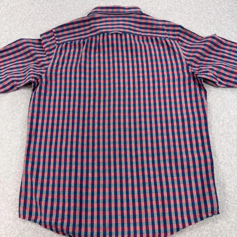 Banana Republic Linen Shirt Mens Large Blue Red Check Standard Fit Button Down